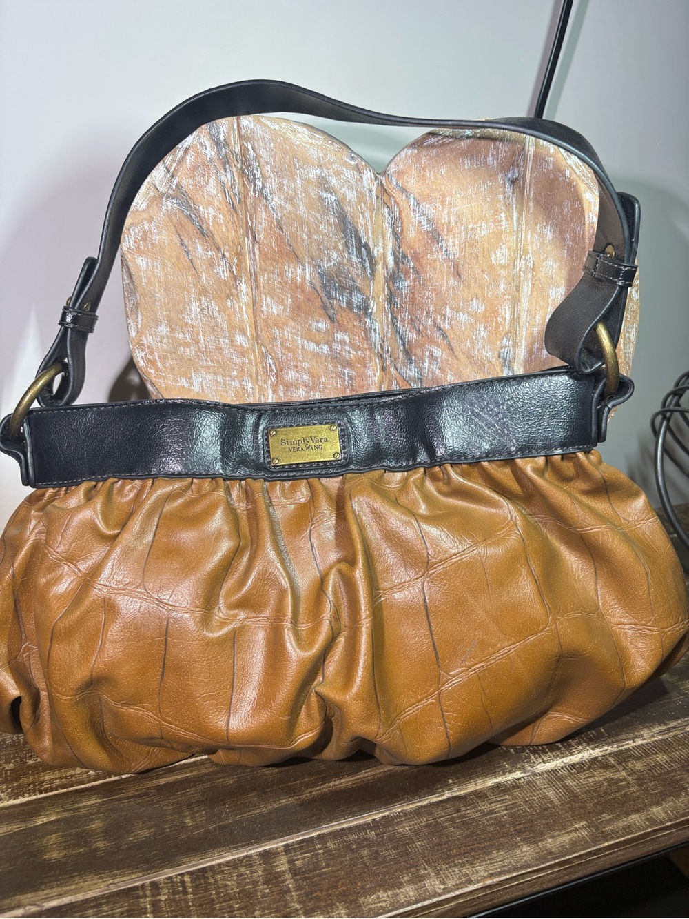 Simply Vera by Vera Wang Faux Leather Two-Tone Gathered Hobo Bag - Brown/Black